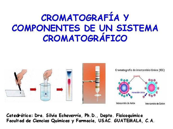 CROMATOGRAFÍA Y COMPONENTES DE UN SISTEMA CROMATOGRÁFICO Catedrática: Dra. Silvia Echeverría, Ph. D. ,