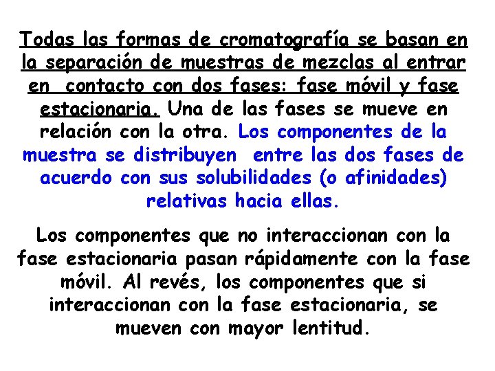 Todas las formas de cromatografía se basan en la separación de muestras de mezclas