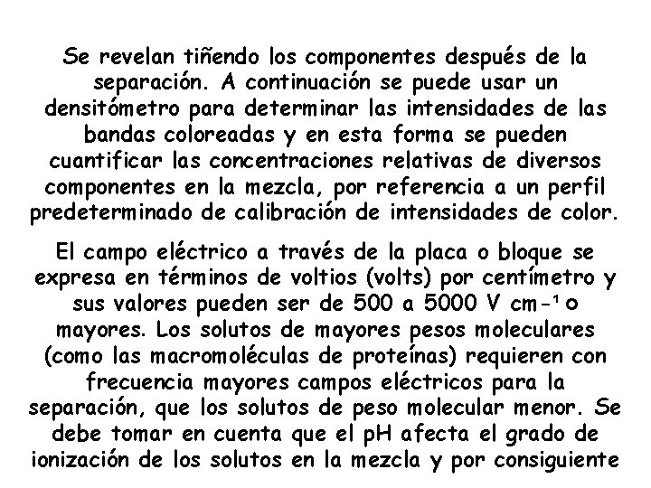 Se revelan tiñendo los componentes después de la separación. A continuación se puede usar