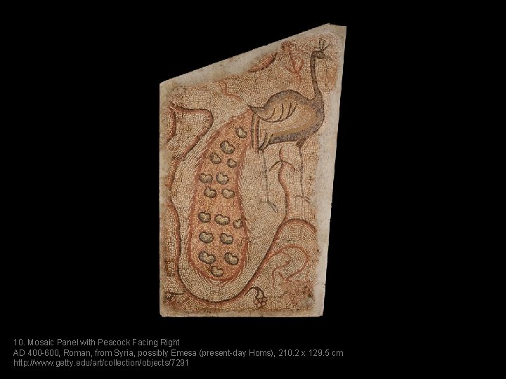 10. Mosaic Panel with Peacock Facing Right AD 400 -600, Roman, from Syria, possibly