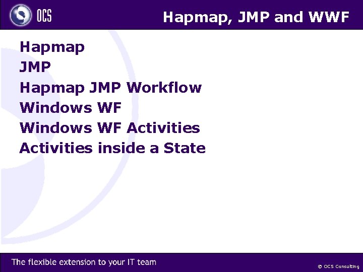 Hapmap, JMP and WWF Hapmap JMP Workflow Windows WF Activities inside a State ©