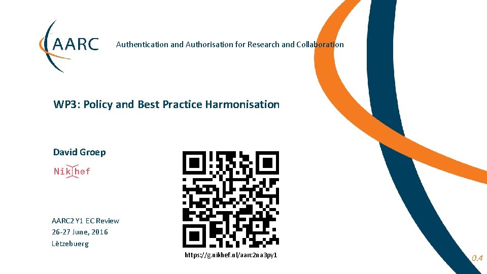 Authentication and Authorisation for Research and Collaboration WP 3: Policy and Best Practice Harmonisation