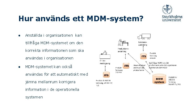 Hur används ett MDM-system? ● Anställda i organisationen kan tillfråga MDM-systemet om den korrekta