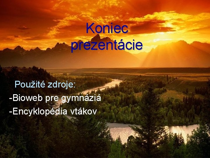 Koniec prezentácie Použité zdroje: -Bioweb pre gymnáziá -Encyklopédia vtákov 