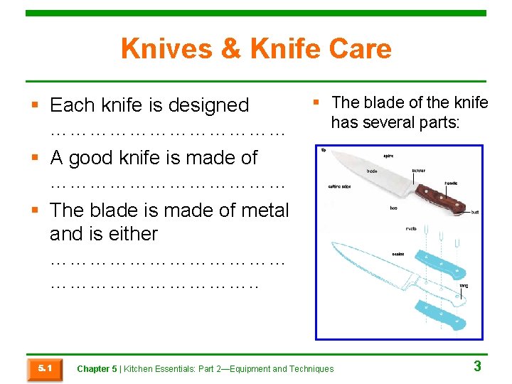 Knives & Knife Care § The blade of the knife § Each knife is