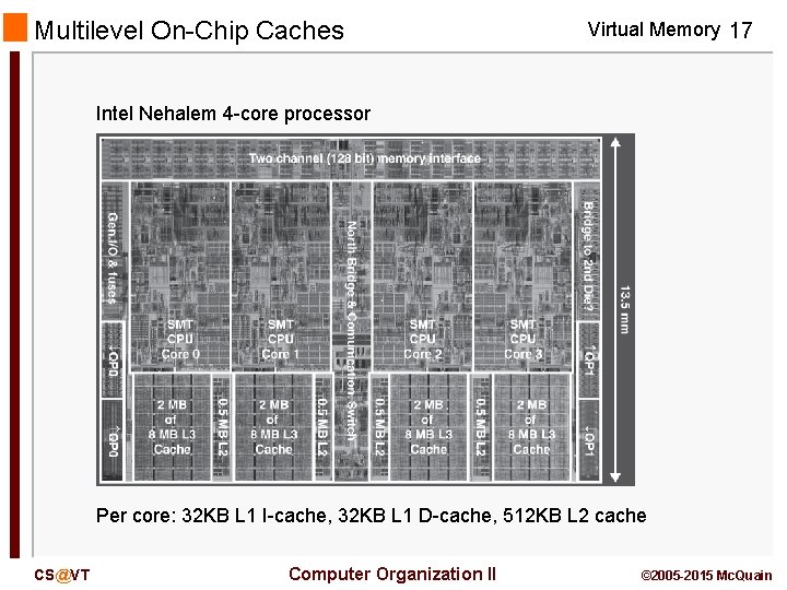 Multilevel On-Chip Caches Virtual Memory 17 Intel Nehalem 4 -core processor Per core: 32