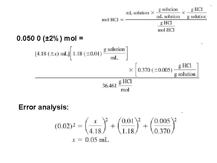 0. 050 0 (± 2%) mol = Error analysis: 