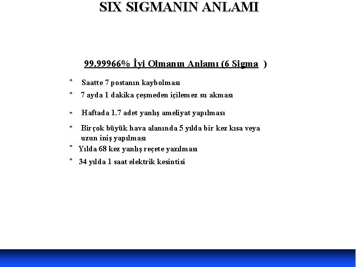 SIX SIGMANIN ANLAMI 99. 99966% İyi Olmanın Anlamı (6 Sigma ) * Saatte 7