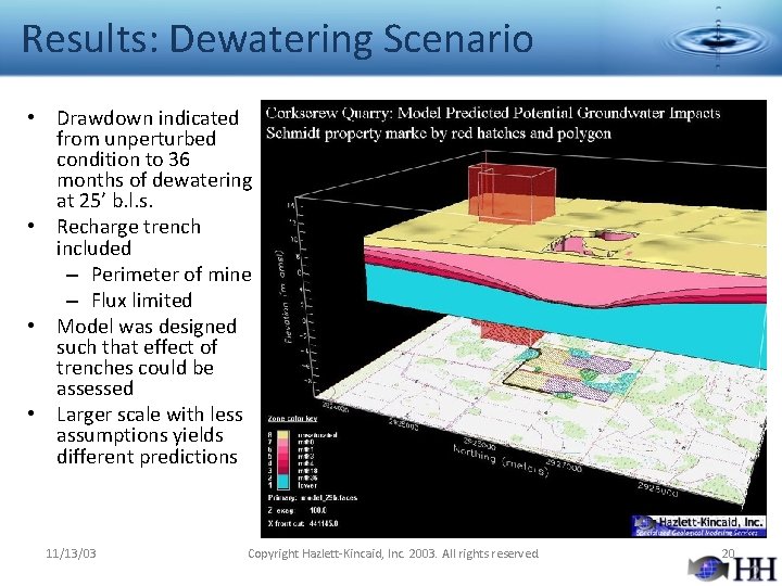 Results: Dewatering Scenario • Drawdown indicated from unperturbed condition to 36 months of dewatering