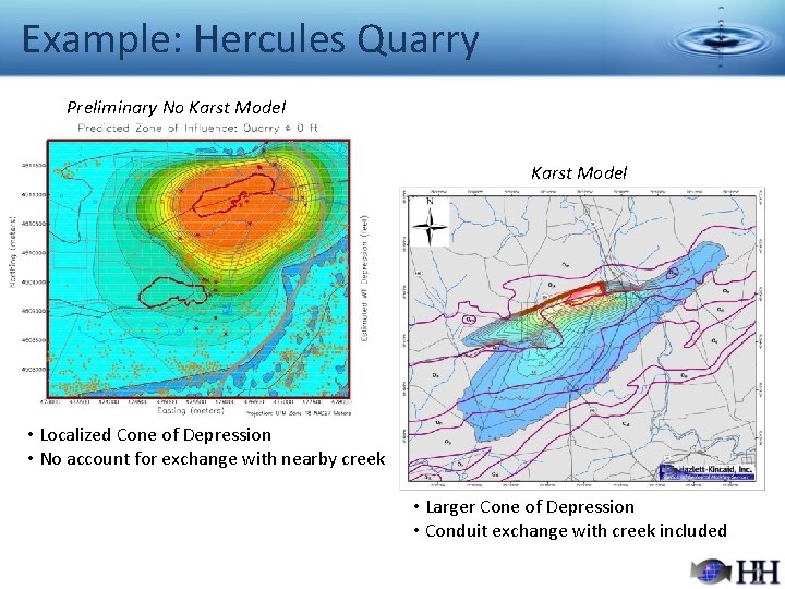 Example: Hercules Quarry Preliminary No Karst Model • Localized Cone of Depression • No