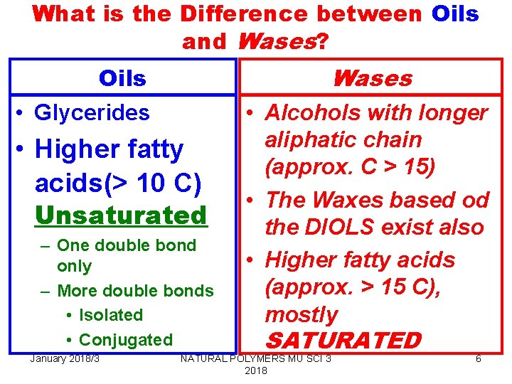 What is the Difference between Oils and Wases? Wases Oils • Glycerides • Higher