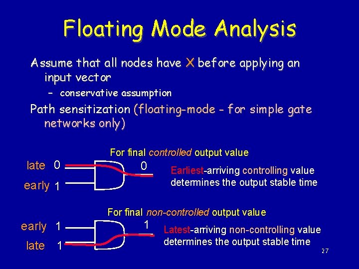 Floating Mode Analysis Assume that all nodes have X before applying an input vector