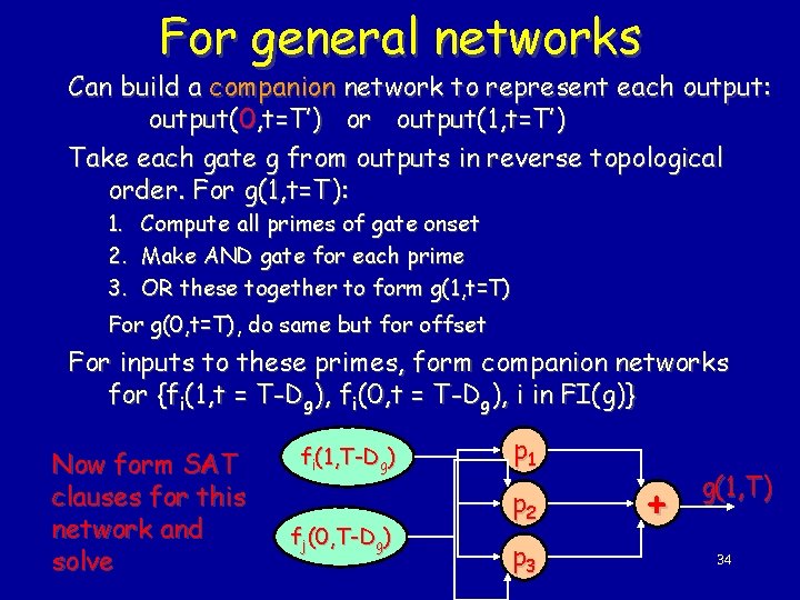 For general networks Can build a companion network to represent each output: output(0, t=T’)