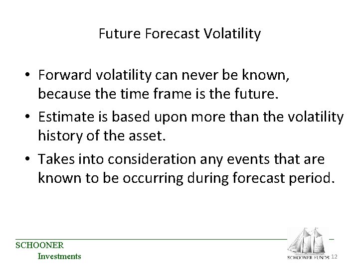 Future Forecast Volatility • Forward volatility can never be known, because the time frame Future Forecast Volatility • Forward volatility can never be known, because the time frame