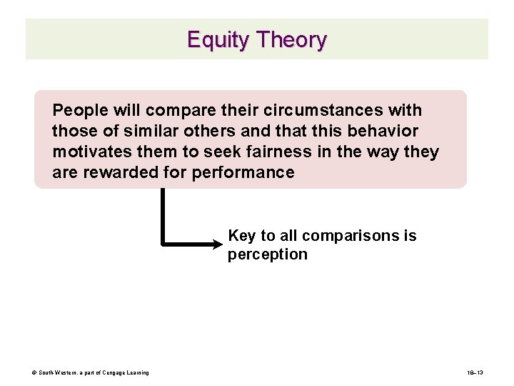 Equity Theory People will compare their circumstances with those of similar others and that