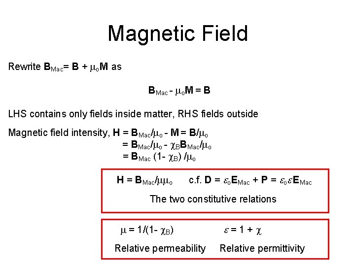 Magnetic Field Rewrite BMac= B + mo. M as BMac - mo. M =