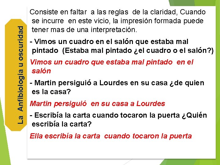 La Anfibiologia u oscuridad Consiste en faltar a las reglas de la claridad, Cuando