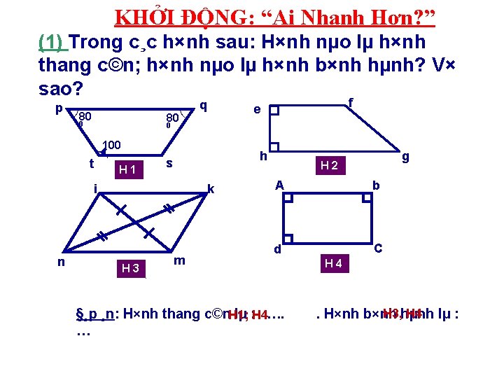 KHỞI ĐỘNG: “Ai Nhanh Hơn? ” (1) Trong c¸c h×nh sau: H×nh nµo lµ