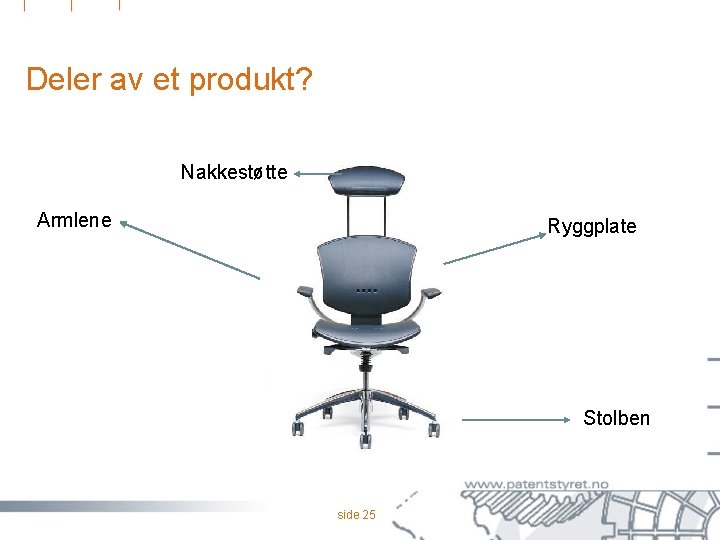 Deler av et produkt? Nakkestøtte Armlene Ryggplate Stolben side 25 