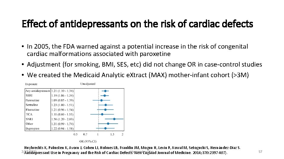 Effect of antidepressants on the risk of cardiac defects • In 2005, the FDA