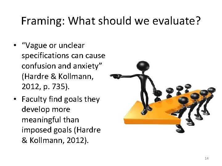 Framing: What should we evaluate? • “Vague or unclear specifications can cause confusion and