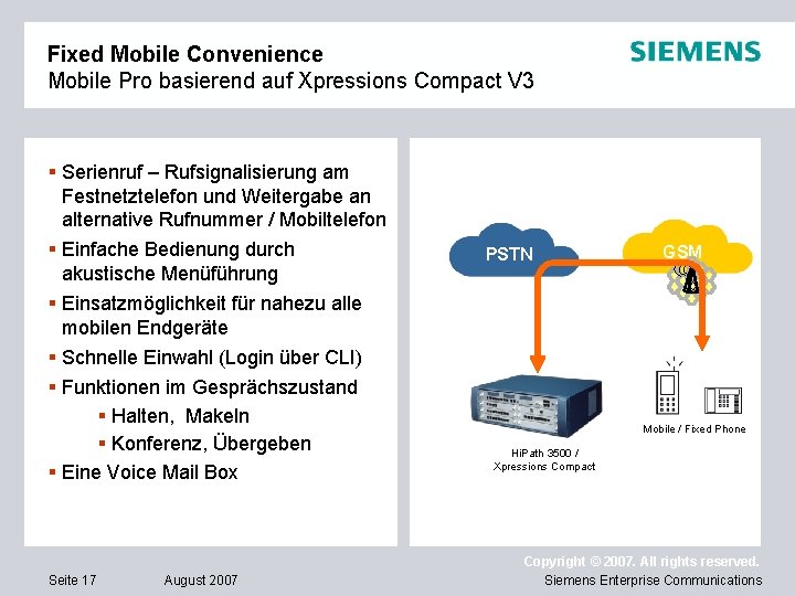 Fixed Mobile Convenience Mobile Pro basierend auf Xpressions Compact V 3 § Serienruf –