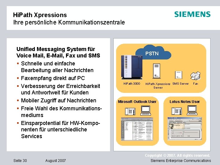 Hi. Path Xpressions Ihre persönliche Kommunikationszentrale Unified Messaging System für Voice Mail, E-Mail, Fax