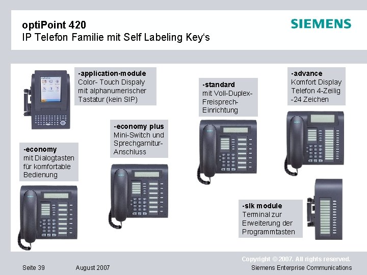 opti. Point 420 IP Telefon Familie mit Self Labeling Key‘s -application-module Color- Touch Dispaly