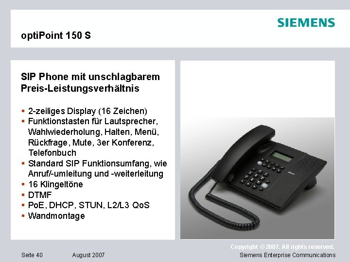 opti. Point 150 S SIP Phone mit unschlagbarem Preis-Leistungsverhältnis § 2 -zeiliges Display (16