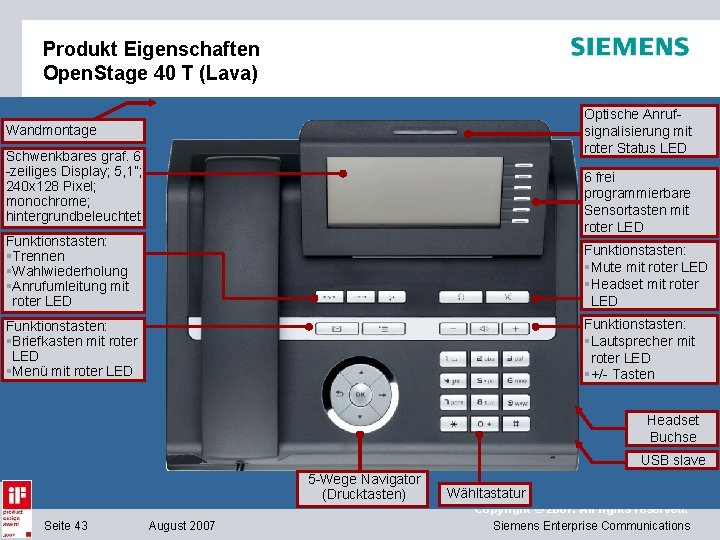 Produkt Eigenschaften Open. Stage 40 T (Lava) Optische Anrufsignalisierung mit roter Status LED Wandmontage