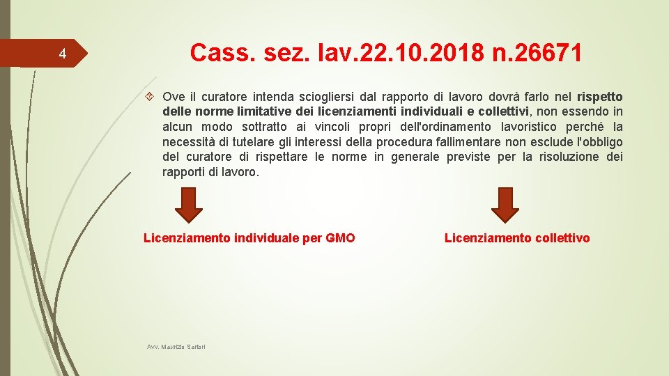 4 Cass. sez. lav. 22. 10. 2018 n. 26671 Ove il curatore intenda sciogliersi