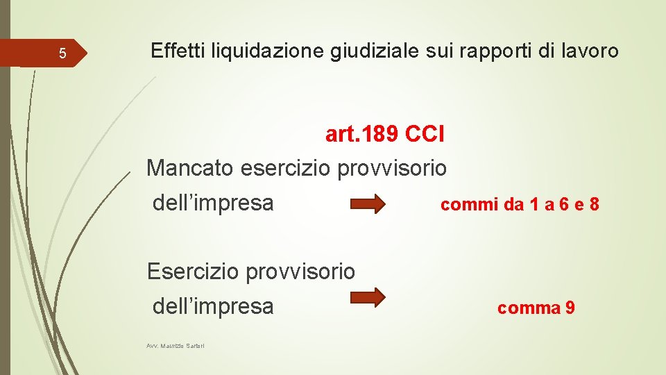 5 Effetti liquidazione giudiziale sui rapporti di lavoro art. 189 CCI Mancato esercizio provvisorio