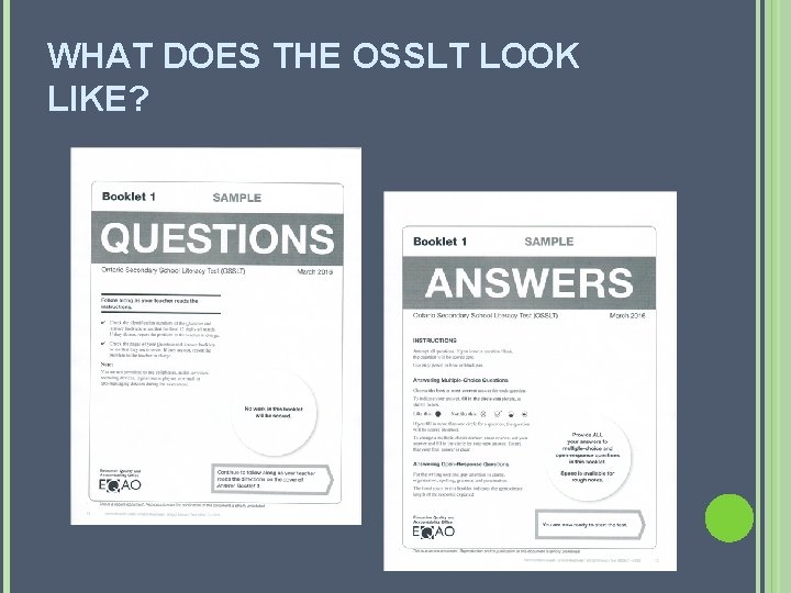 WHAT DOES THE OSSLT LOOK LIKE? 
