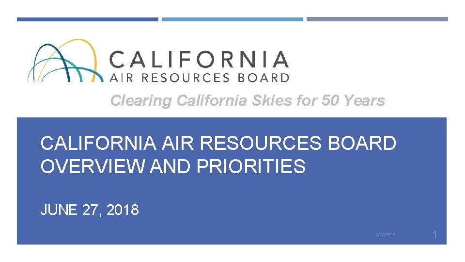 Clearing California Skies for 50 Years CALIFORNIA AIR RESOURCES BOARD OVERVIEW AND PRIORITIES JUNE Clearing California Skies for 50 Years CALIFORNIA AIR RESOURCES BOARD OVERVIEW AND PRIORITIES JUNE