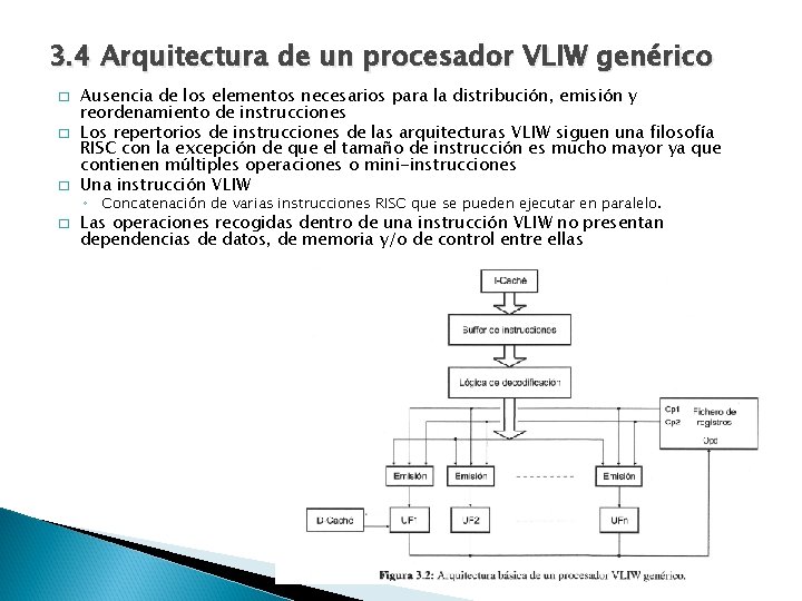 3. 4 Arquitectura de un procesador VLIW genérico � � � Ausencia de los