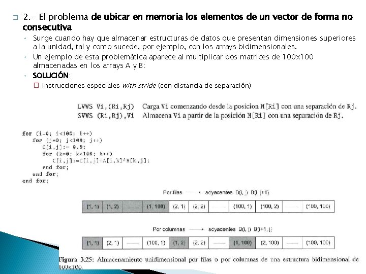 � 2. - El problema de ubicar en memoria los elementos de un vector