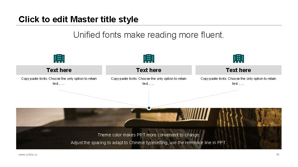 Click to edit Master title style Unified fonts make reading more fluent. Text here