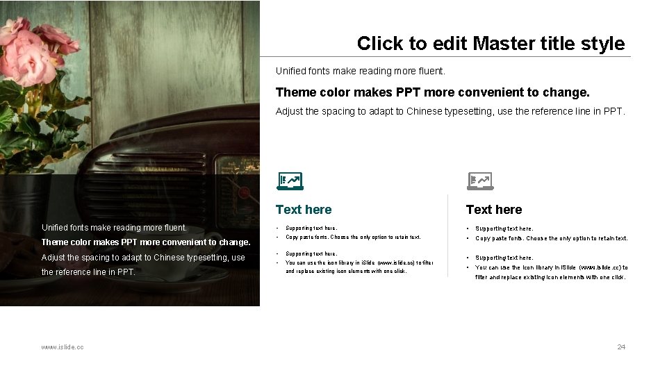 Click to edit Master title style Unified fonts make reading more fluent. Theme color