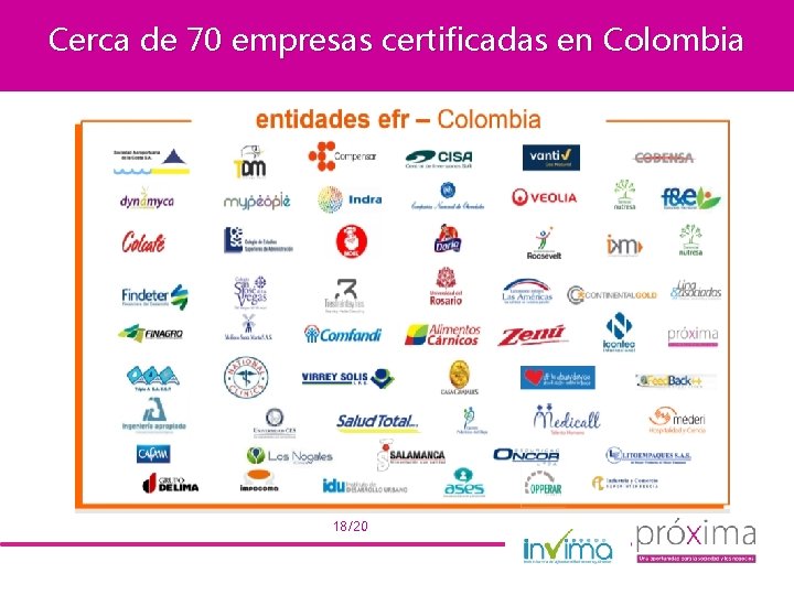 Cerca de 70 empresas certificadas en Colombia 18/20 