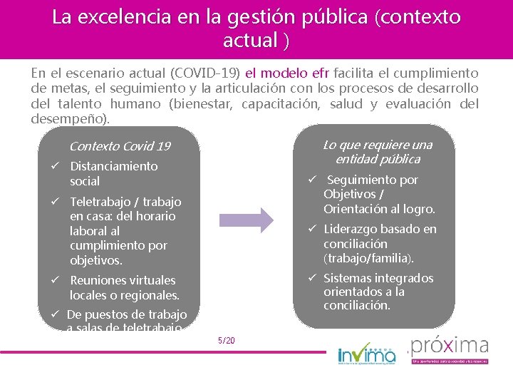La excelencia en la gestión pública (contexto actual ) En el escenario actual (COVID-19)