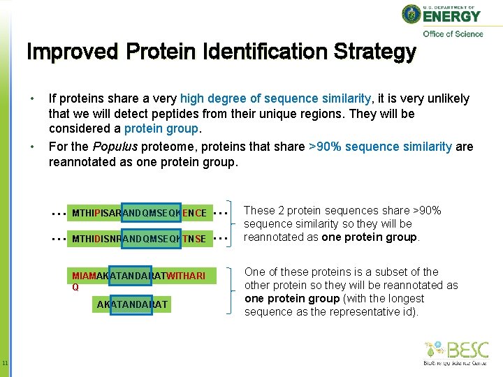 Improved Protein Identification Strategy • • If proteins share a very high degree of