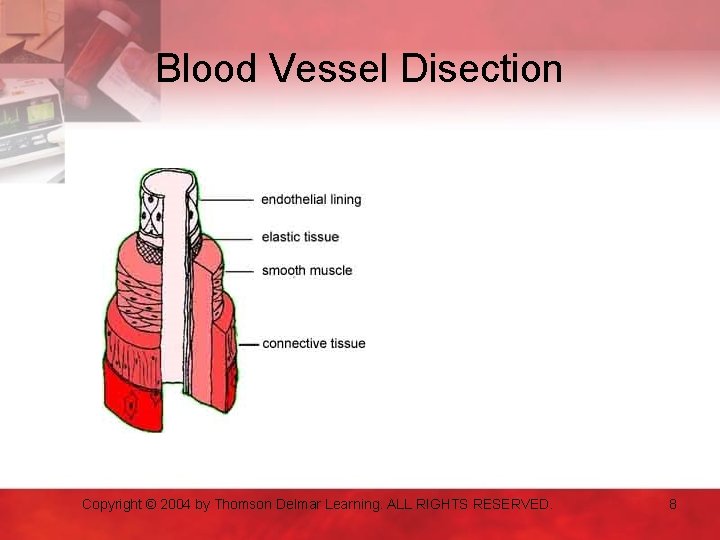 Blood Vessel Disection Copyright © 2004 by Thomson Delmar Learning. ALL RIGHTS RESERVED. 8