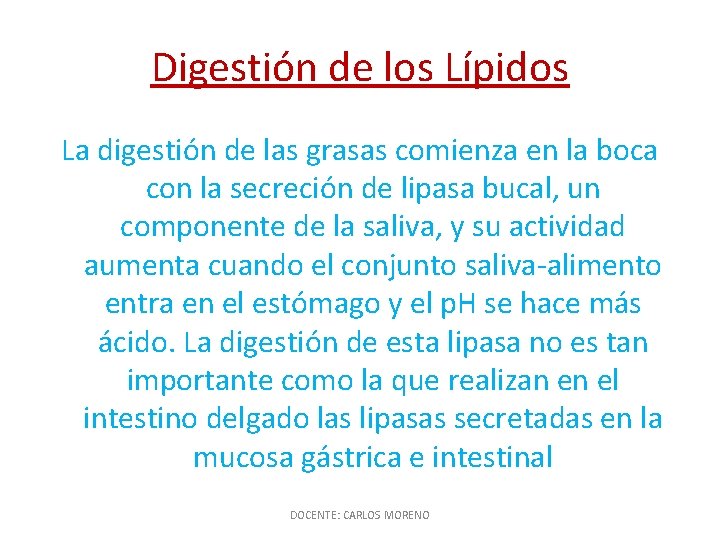 Digestión de los Lípidos La digestión de las grasas comienza en la boca con