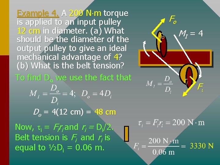 Example 4. A 200 N m torque is applied to an input pulley 12