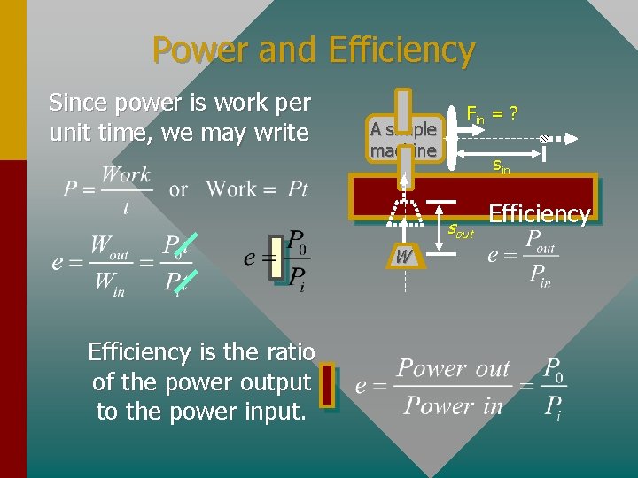 Power and Efficiency Since power is work per unit time, we may write A