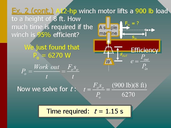 Ex. 2 (cont. ) A 12 -hp winch motor lifts a 900 lb load