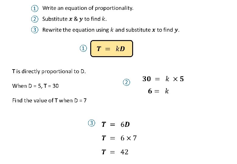 ① ② ③ ① T is directly proportional to D. ② When D =