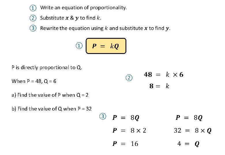 ① ② ③ ① P is directly proportional to Q. ② When P =