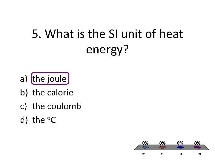 5. What is the SI unit of heat energy? a) b) c) d) the 5. What is the SI unit of heat energy? a) b) c) d) the