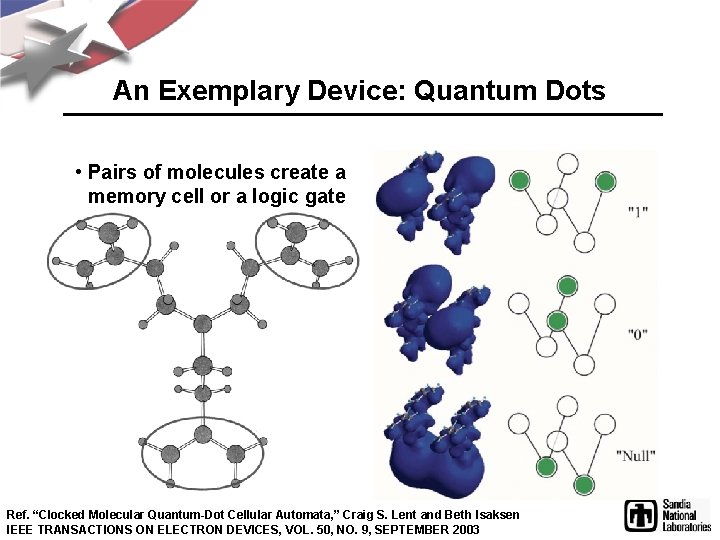 An Exemplary Device: Quantum Dots • Pairs of molecules create a memory cell or
